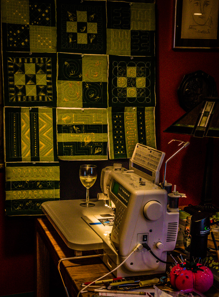 10 blocks done with free-motion quilting