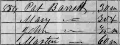 1850 census - Patrick Barrett Family